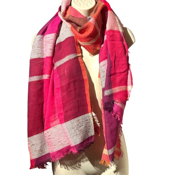 INC International Concepts INC Touch Of Shine Plaid Wrap Scarf, Pink, OS - Picture 9 of 10